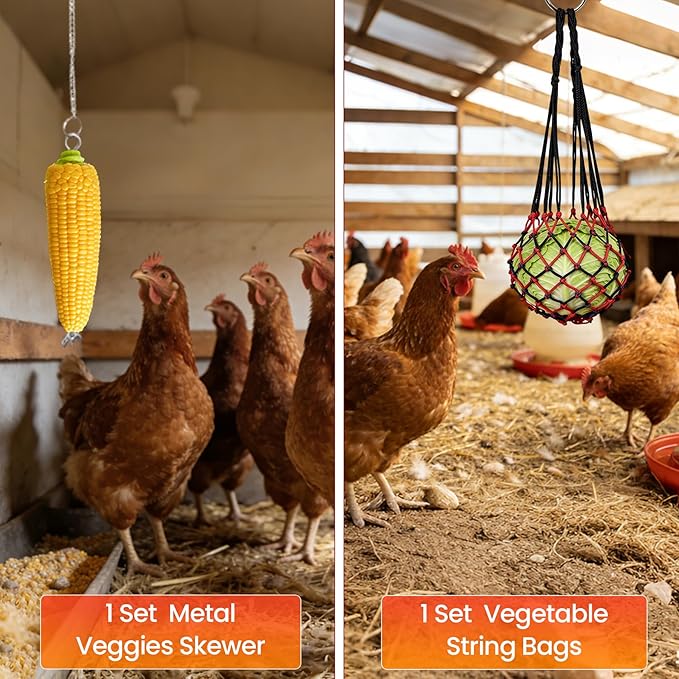 Automatic Chicken Feeder and Waterer Set, Chicken Coop Accessories - 5 Gallon Poultry Nipple Waterer with Stand, Easy Top Fill Chick Feeder (Red)