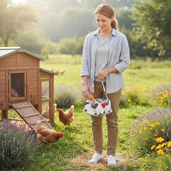 Egg Collecting Basket, Handheld Chicken Egg Holder with 7 Individual Bags for Gathering Fresh Eggs Safely from Coop to Kitchen Collecting Basket, for Gathering Fresh Eggs..