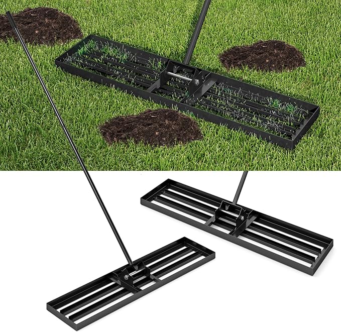 Happygrill Lawn Leveling Rake, Heavy Duty Lawn Level Tool for Soil w/67” Handle, Dirt Ground Leveler, Effort-Saving Landscape Rake for Garden, Backyard, Golf Course, Farm, Pasture (42" x 10", Black)