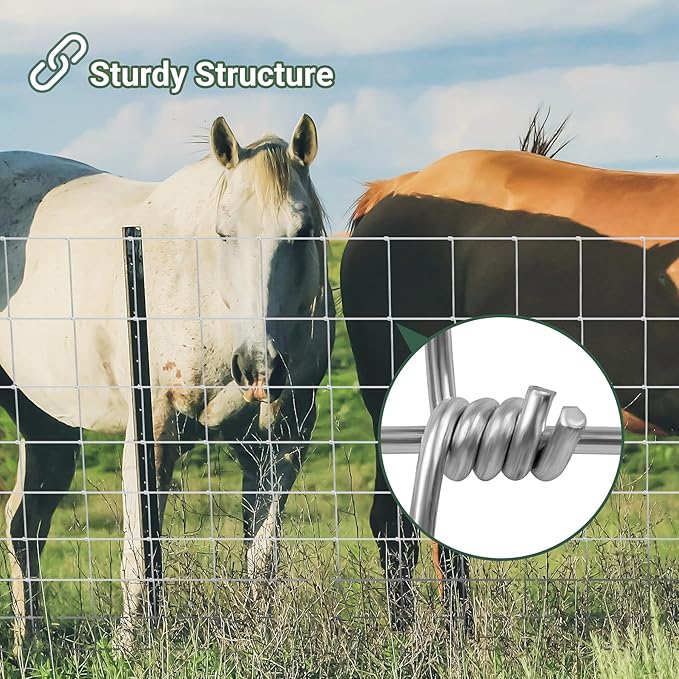 Farm Fence 4.5FT x 100FT, Galvanized Cattle Fence, Heavy Zinc Coating Wire Fencing, 14GA Livestock Fence, Goat Fence, Hog Wire Fencing Perfect for Pest Control, Livestock & Animals Protection