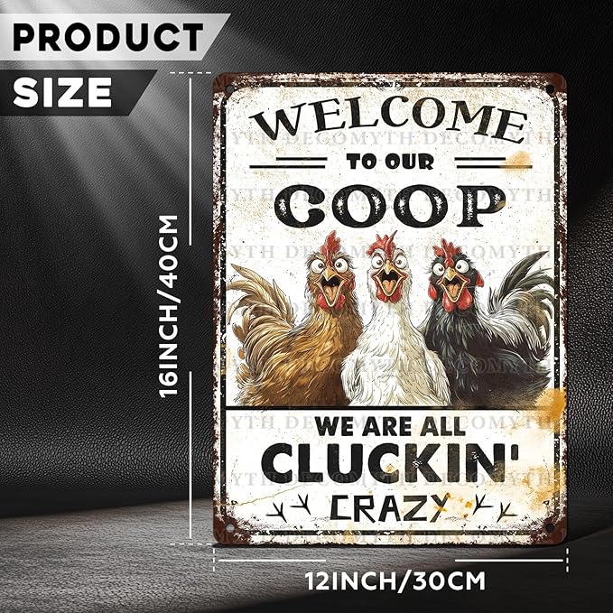 Retro Chicken Coop Tin Sign Welcome to Our Coop Vintage Chicken Hen Rooster Metal Poster Funny Pet Lovers Wall Art Accessories for Farmhouse Garden Plaque Farm Kitchen 12 * 16inch