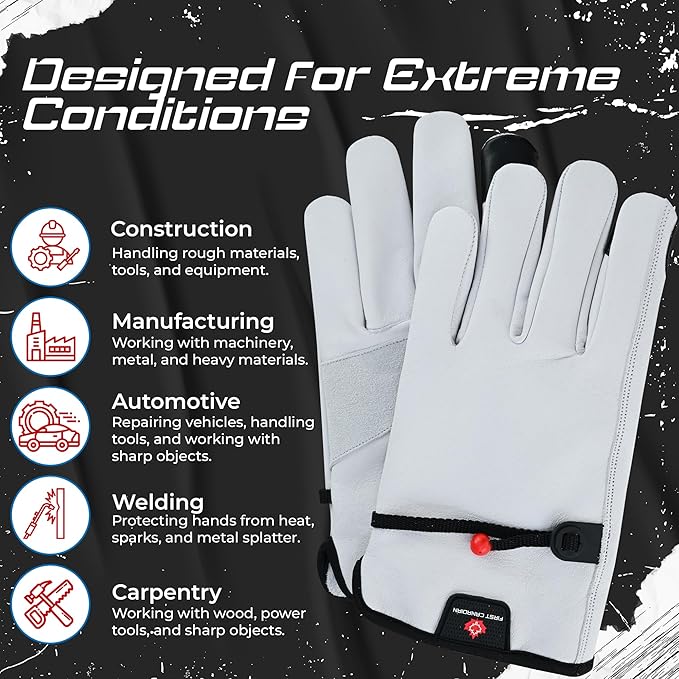1 Pair Heavy Duty Leather Work Gloves for Men & Women – Touchscreen Use, Cowhide Construction & Yard Leather Gloves – Puncture Resistant Safety Gloves for Landscaping & Outdoor Use (S)