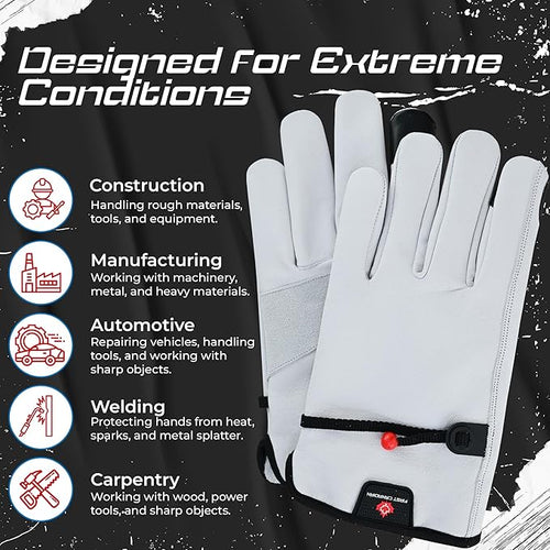 1 Pair Heavy Duty Leather Work Gloves for Men & Women – Touchscreen Use, Cowhide Construction & Yard Leather Gloves – Puncture Resistant Safety Gloves for Landscaping & Outdoor Use (XS)