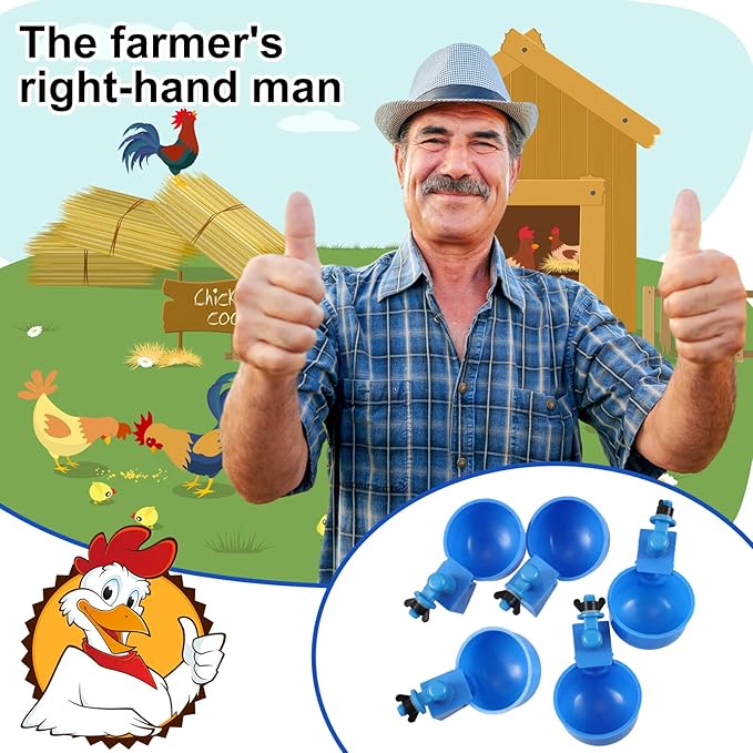 Tanlade 50 Packs Chicken Waterer Chicken Feeder, Automatic Waterer Kit for Poultry Duck Goose Turkey Bunny (Blue)