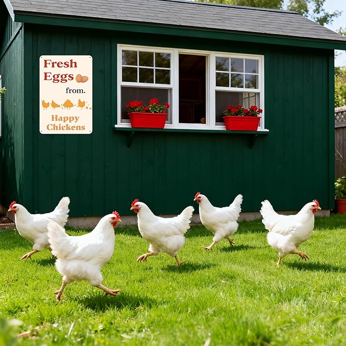 Farm Fresh Eggs Sign Chicken Coop Decor Home Decor Gifts Outdoor Patio Signs Cute Garden Tin Sign 8×12 Inches For Yard Home Kitchen