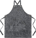 Cotton Denim Apron Soft - Unisex Adjustable Bib Apron with 5-Pockets Perfect for Kitchens