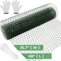 Aboofx Chicken Wire for Floral Arrangements 118 x 15.7 Inch Green Mesh Chicken Wire with 50 Zip Ties and 1 Pair of Glove Hexagonal Galvanized PVC Coated Netting Fence for Crafs Poultry Garden