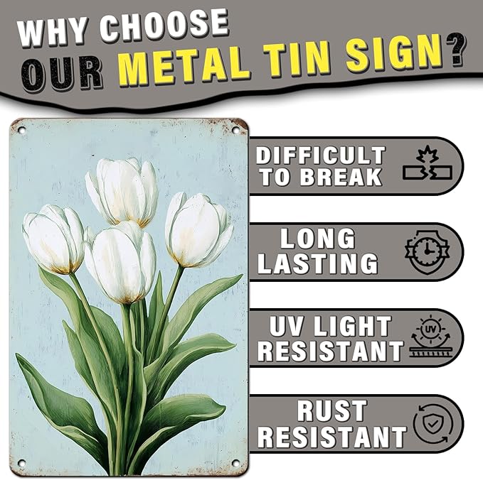 Tulip Vintage Metal Tin Sign for Home Kitchen Bar Coffee Shop Metal Sign 8x12inch