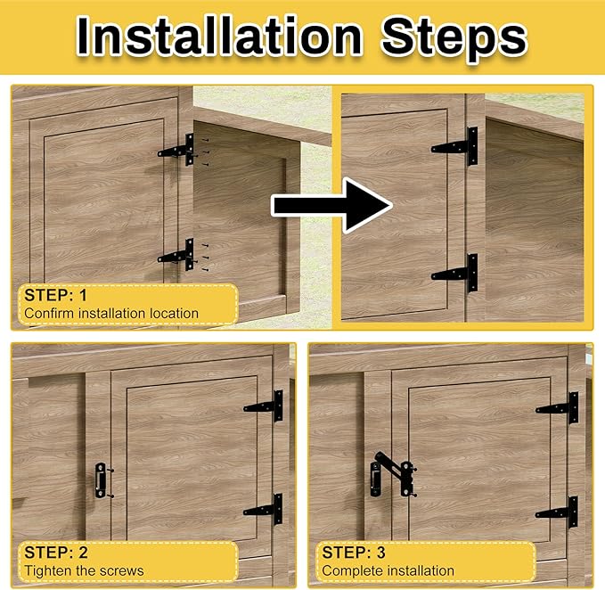 Chicken Coop Gate Hardware Kit,3 inch T-Strap Shed Hinges and 4 inch Door Latches,Heavy Duty Gate Hinge and Latch Sets for Chicken Coop Accessories Replacement,Door Repair and DIY