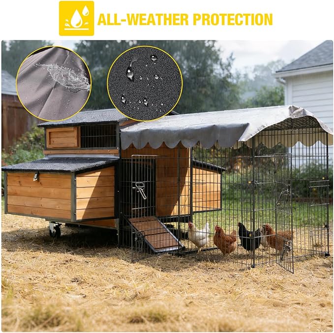 Large Mobile Chicken Coop with Run, Wheels & Leakproof Pull-Out Tray – Weatherproof Hen House with Nesting Box for Chickens, Ducks, Rabbits