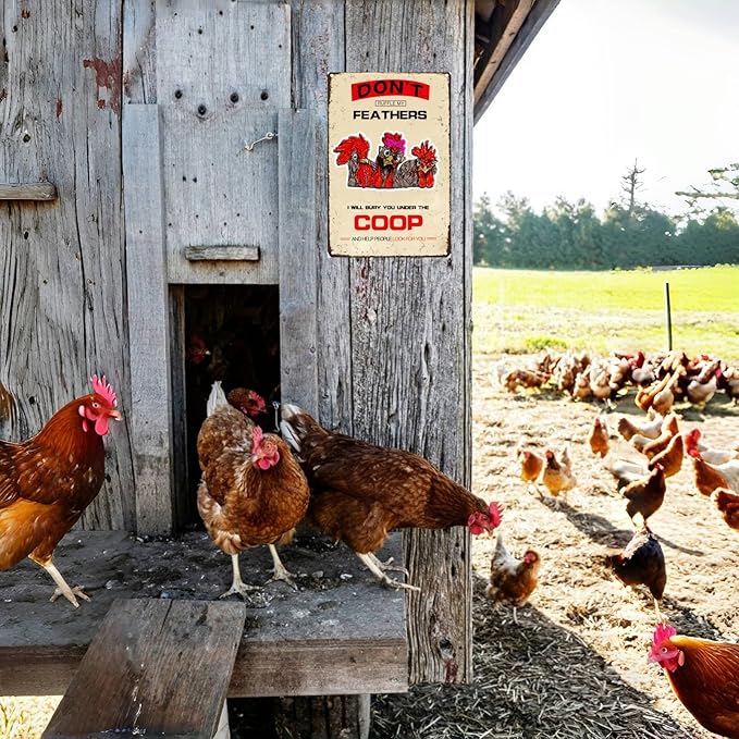 Funny Chicken Gifts Chicken Signs Don't Ruffle My Feathers Tin Sign for Home Farm Chicken Coop Farmhouse Kitchen Garden Decor(8 X 12) Inch