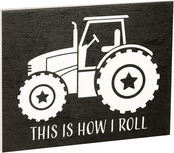 JennyGems This is How I Roll Tractor Wooden Sign, Funny Farmer Gifts, Farmhouse Decor, Tractor Gifts and Accessories, Made in USA