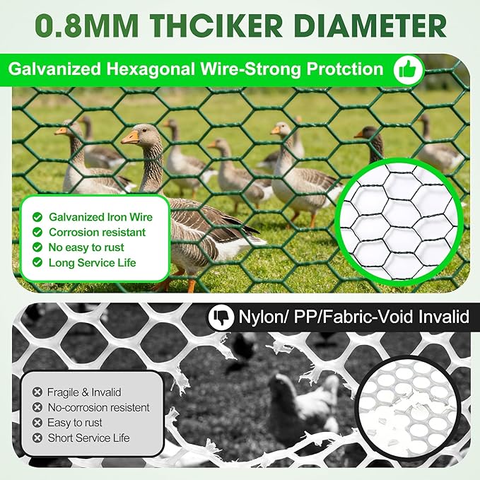 Chicken Wire for Floral Arrangements,16 x 394 Inch Galvanised Hexagonal Floral Chicken Wire for Crafts, Garden Netting Mesh for Outdoor Plants, Chicken Wire Fence for Garden Protection
