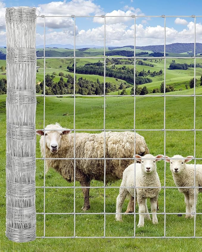 Farm Fence, 4FT x 164FT x 0.39IN White Welded Wire Fence Roll - Zinc Galvanized No-Climb Animal & Poultry Netting for Horses, Sheep, Chickens - Heavy Duty Yard Protection & Garden Grid Fencing