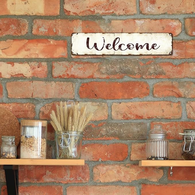 Rustic Welcome Metal Tin Sign - 16"x4" Vintage Entryway Decor - Weatherproof Farmhouse Wall Art for Front Door, Porch, Cabin - Durable Aluminium Home Decor for Housewarming Gifts