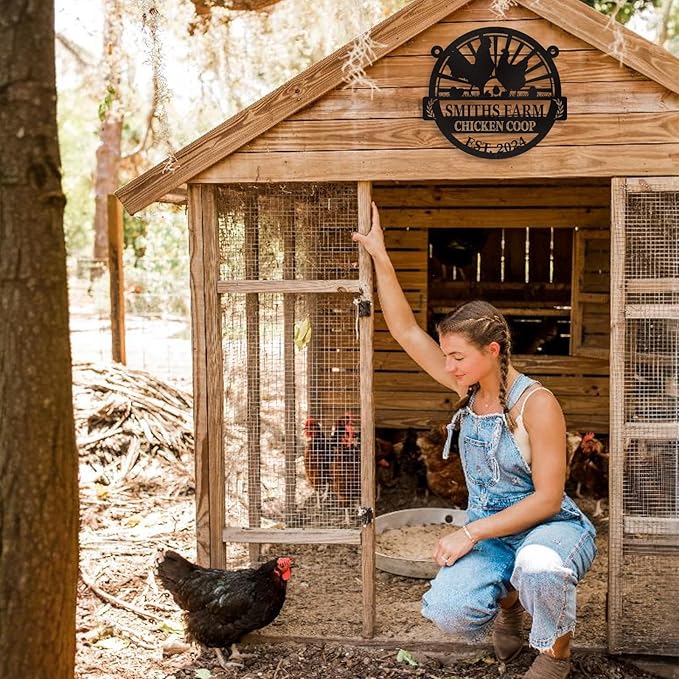 Personalized Chicken Coop Signs, Metal Funny Farm Decor, Chicken Coop Accessories, Metal Outdoor Wall Art, Custom Hen House Sign, Rustic Farmhouse Wall Decor for Farm Yard Garden Color09