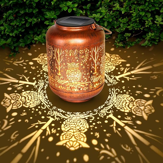 Owl Solar Lanterns Outdoor Waterproof Owl Gifts for Women Hanging Metal Solar Lights Outside Garden Ornament for Yard, Patio,Pathway Landscape,Mothers Day Gifts for Mom,Grandma