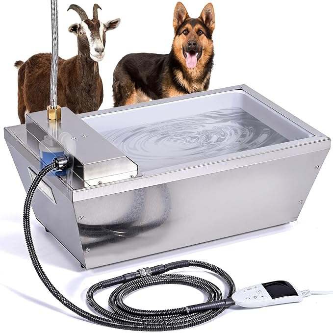 Heated Automatic Livestock Water Trough Heated Dog Water Bowl Outdoor Thermal Water Trough Auto Waterer for Large Dogs Horse Cattle Goat Sheep Pig, Adjustable Temperature & Timer