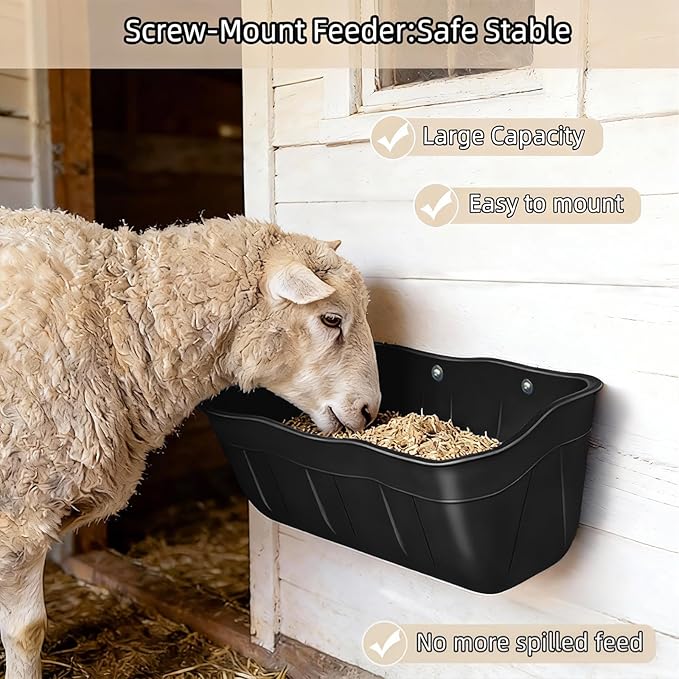 Hanging Goat Feeders,Chicken Feeder Waterer,Large Feed Trough 7.5 Quart 2 Pack,Hanging Fence Feed Trough for Poultry Livestock,Black