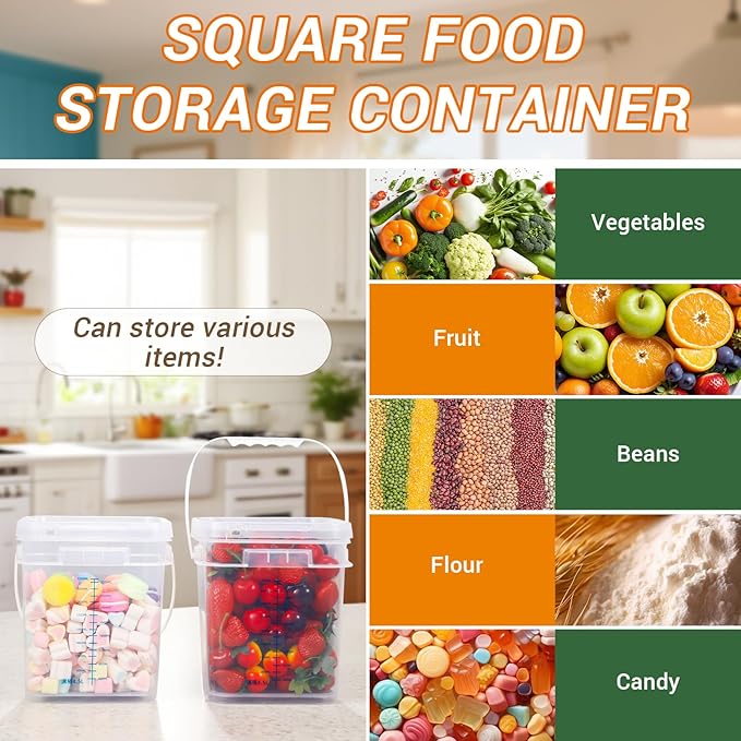 4pack 1 Gallon Food Storage Bucket Containers Plastic Bucket with Handle and Lid All Purpose Pail for Multipurpose Paint Water Art Crafts Projects Garage Organization