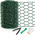 Chicken Wire 4in x 118in with a Pair of Gloves，1 Wire Cutter，50 Pcs Cable Zip Ties, Floral Chicken Wire Mesh 0.8mm Hexagonal Galvanized PVC Coated Garden Netting Fence for Craft Poultry Garden