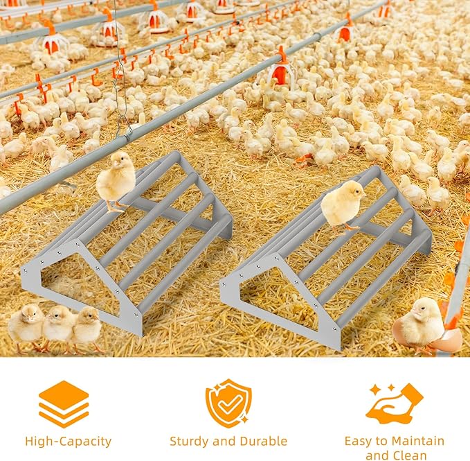 SHINOSKE 2 Pack Chick Perch,Chicken Toys for Coop,Wooden Chicken Roosting Bars with Metal Stand,Coop Accessories & Supplies for Chicks,Easy to Assemble,Grey(Small x 2)