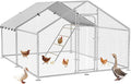 Large Metal Chicken Coop with Waterproof and UV-Resistant Cover,Chicken Run Outdoor Walk-in Cage Rabbit Duck Hen House for Yard Farm Use Spire Roof (10’ W x 9.9’ L x 6.4’ H)