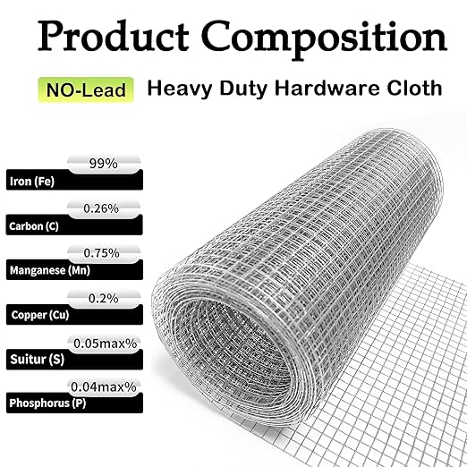 Hardware Cloth 1/4 inch 16inx10ft Galvanized After Welding 23 Gauge,Wire Cloth Wire Mesh Roll Chicken Wire Fence Mesh Roll for Chicken Pen/Coop Fences, Garden Fences,Screen Mesh,Poultry Netting Cage