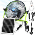 12" Solar Rechargeable Floor Fan, 15000mah 20w Battery Powered Fan with Solar Panel & Ac Adapter Charging, 3-in-1 Camping Ventilador and Light for Outside Home Patio Garage Chicken Coop Greenhouse