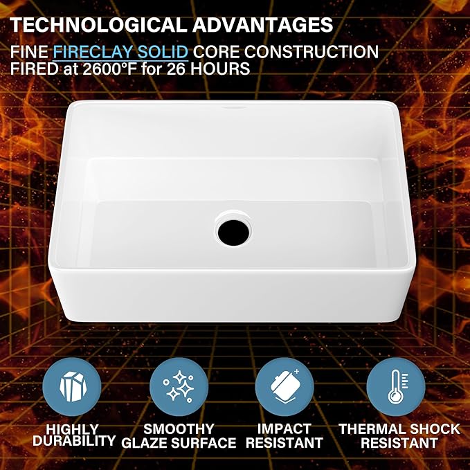 White Farmhouse Sink 33 x 20 Inch, Large Firecaly Apron Front Undermount Farm Sink Heavy Duty Deep Single Bowl, with Custom Accessories 2 Types, Pure White, for Kitchen
