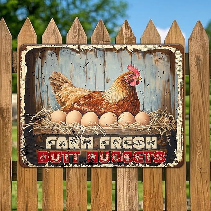 Chicken Coop Signs Funny Metal Signs Chicken Decor Farm Rooster Yard Decor Vintage Tin Sign Chicken Decorations For Home Farm Fresh Butt Nuggets Sign 12x16 Inch