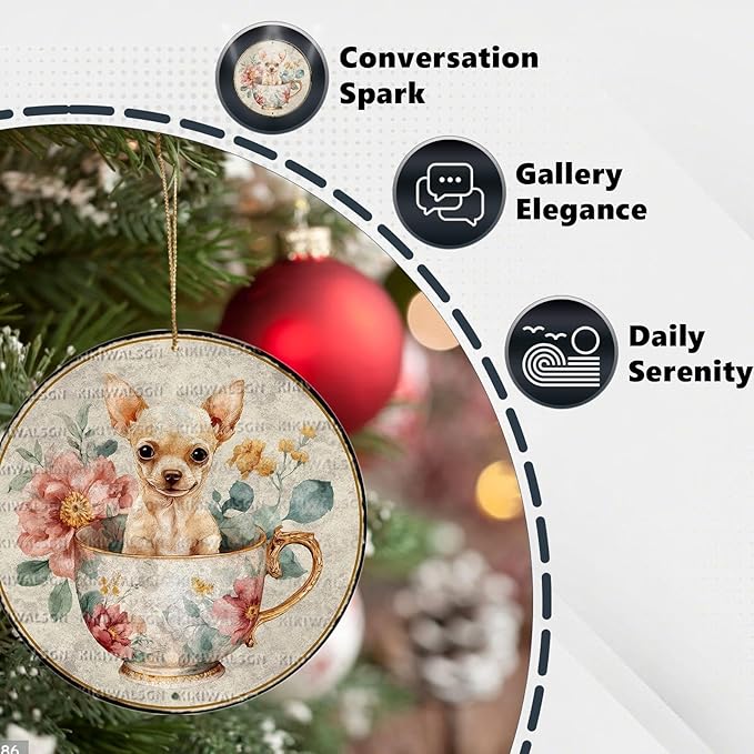 Vintage Chihuahua Round Metal Sign Retro Tea And Flower Tin Sign Nostalgic Dog Lovers Wall Decor Decorations for Home Bedroom Living Room Cafe Bar Garden Plaque Yard 12 * 12 In