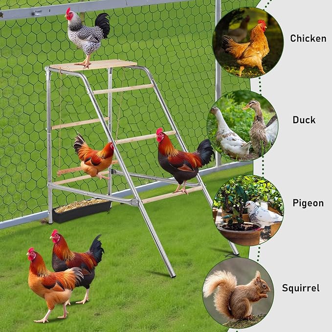 VINGLI Free-Standing Chicken Perch, Sturdy Perches Roosting Bar with Removable Food Box & Swing, for Backyard Chicken Coops and Farms, 42'' L x 19'' W x 39'' H