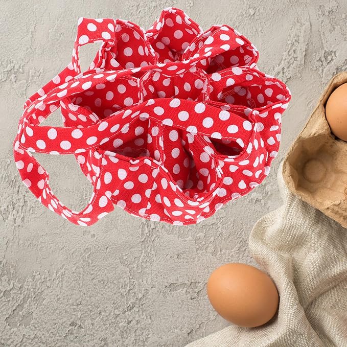 Homoyoyo Egg Collecting Basket with 9 Fabric Pockets Chicken Egg Holder Farm and Home Use Red Polka Dot Design