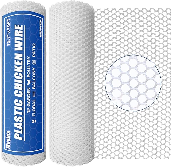 15.7IN x 20FT White Plastic Chicken Wire Mesh Roll, 500GSM Heavy Duty Hexagonal Netting - Garden Fencing for Poultry, Dog Rabbit Barrier, Floral Craft Wire, Durable Cuttable Mesh Fencing