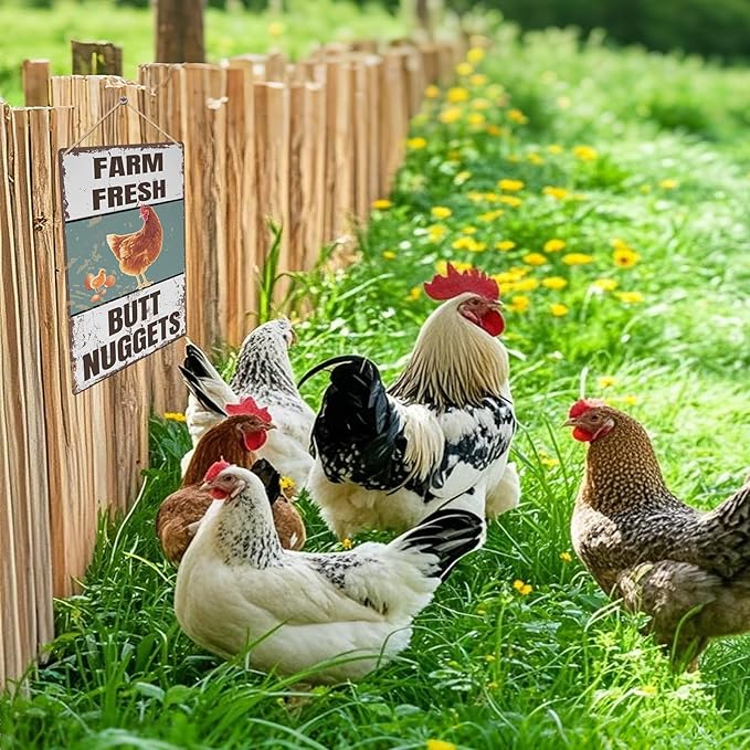 Vintage Metal Signs Chicken Coop Signs "Farm Fresh Butt Nuggets" Signs for Farm Yard Decor, Tin Sign for Home Kitchen Outdoor Decor, 8×12 inch