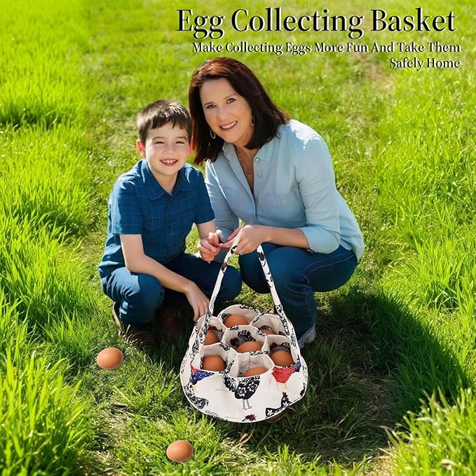 1 Pc Egg Collection Basket, Portable Farmhouse Chicken Egg Holder with 7 Bags, Anti-crushing Handheld Egg Purse Egg Basket for Collecting Fresh Eggs, Housewife Garden Transport Storage
