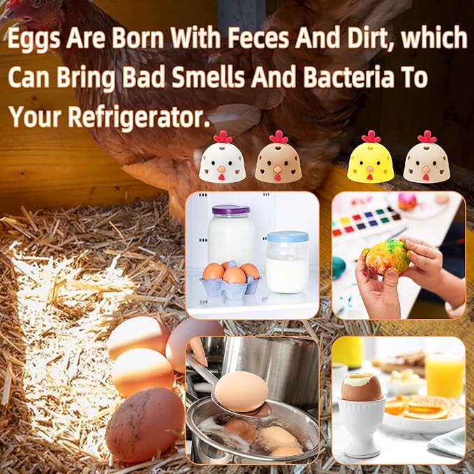Sokfone 2Pcs Silicone Egg Washer for Fresh Eggs, Multipurpose Cleaning Egg Brush Tool Funny Chick Shape Egg Scrubber Reusable Egg Brush Cleaner（Yellow+Eggcolor）