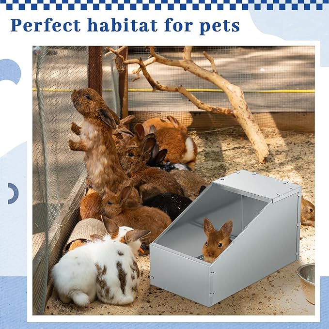 Maxcheck 4 Pcs Galvanized Metal Rabbit Nesting Box Small Animal Nest with Removable Acrylic Floor Durable Easy to Clean for Indoor Outdoor Use Rabbit Supplies (16 * 11.5 * 11.5 Inch)