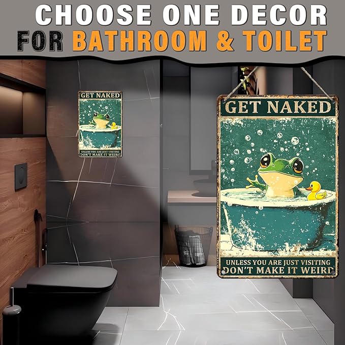 PEACHGARDEN Funny Bathroom Decor Frog Vintage Metal Sign Shower Room Wall Decor Bathroom Toilet Frog Poster 8x12inch