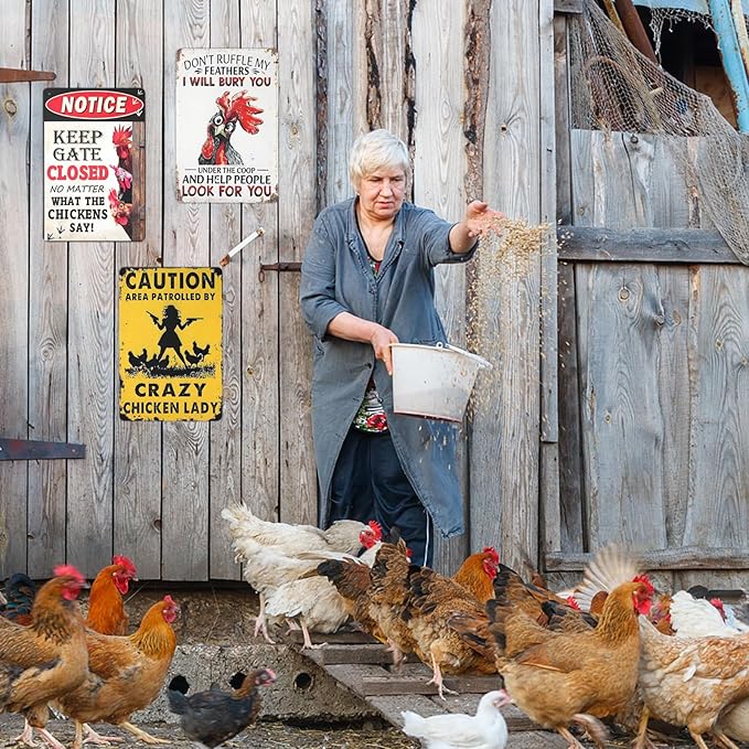 3 PCS Chicken Coop Signs, 8x12 Inch Vintage Funny Chicken Signs, Personalized Metal Chicken Coop Decor for Farmhouse Door Fence Wall, Chicken Coop Accessories Gifts for Hen Rooster Lovers