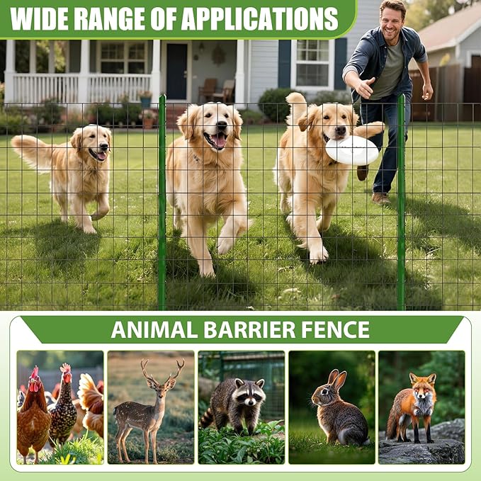2 Roll Black PVC Coated Welded Wire Fence Garden Animal Fencing Outdoor Wire Mesh for Yard Vegetable Plant Protection Poultry Netting for Chicken, Dog (2 x 25 ft)