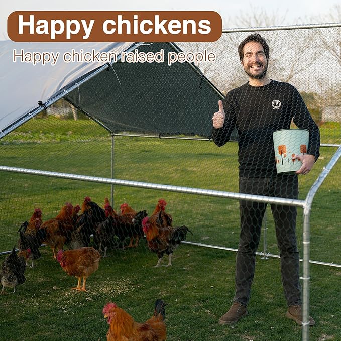 Walk-in Chicken Coop for 30-35 Chickens, Large Metal Chicken Run, Chicken Pen Outdoor W/Cover, Waterproof & Anti-UV, 19.7' D x 9.8' W x 6.4' H, Wire Mesh Poultry Cage for Yard #LYJL06JD-US