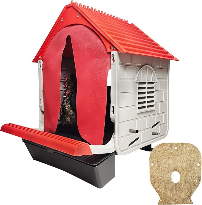 Roll Away Chicken Nesting Box, 13° Auto Egg Collection Tray, Clip-Lock Decoy Egg & 3 Jute Pads, Enclosed Easy-to-Clean Hen House, Indoor & Outdoor Chicken Coop Accessory(1Pack)