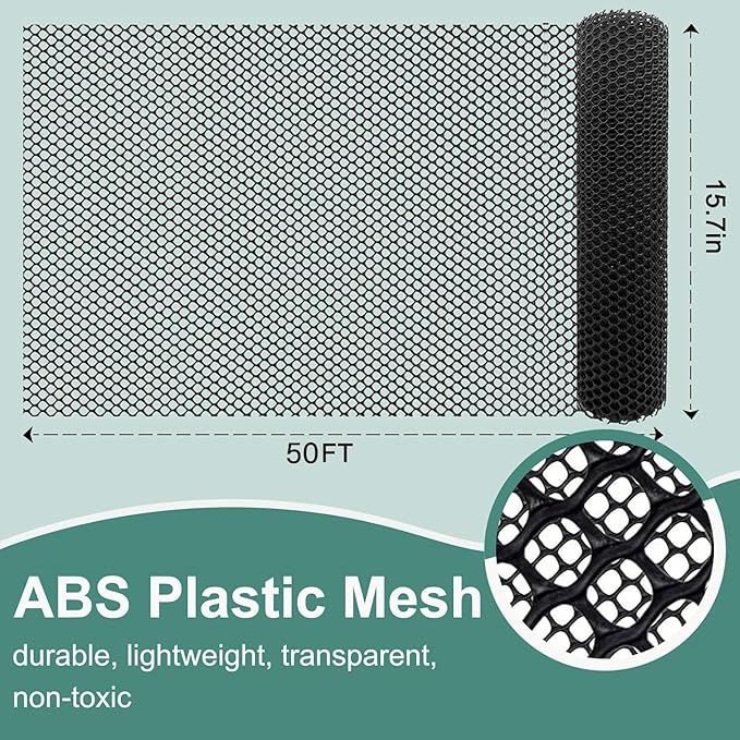 Chicken Plastic Wire Fencing Mesh - Heavy-Duty Plastic Chicken Black Wire Fence Mesh for Gardening, Barrier Netting, Poultry Dogs Rabbit Fencing (Black, 15.7IN x 50FT)