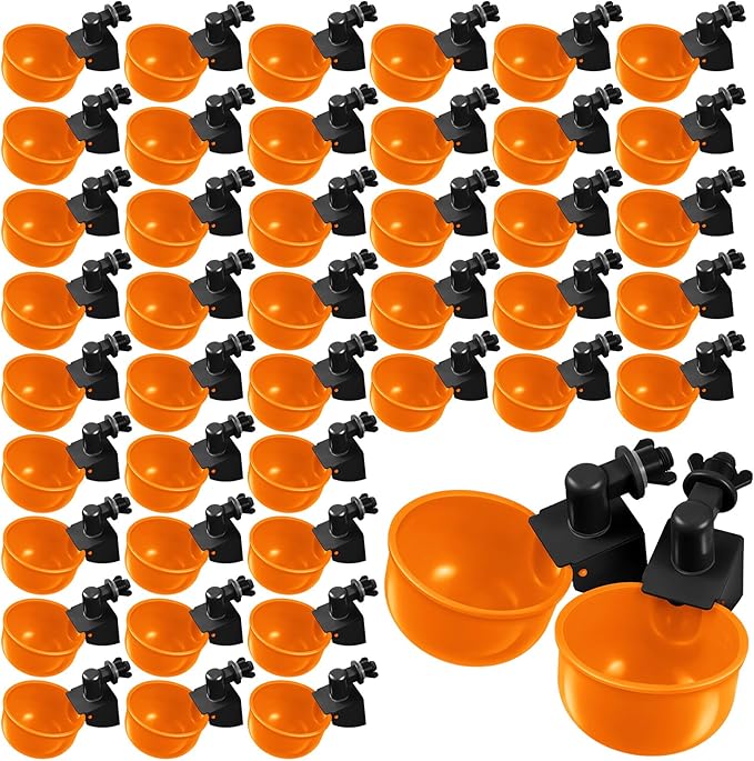 Tanlade 50 Packs Chicken Waterer Chicken Feeder, Automatic Waterer Kit for Poultry Duck Goose Turkey Bunny (Orange)