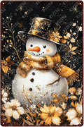 Snowman Metal Sign Winter Tin Sign Aluminum Snowflakes Signs for Living Room Farmhouse Outdoor Yard 12×8 Inch