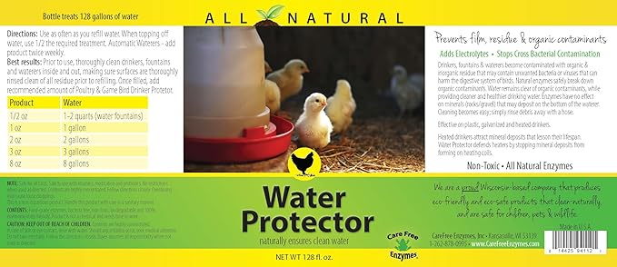 Carefree Enzymes Poultry Drinking Water Protector — Natural Enzyme Cleaner for Chicken, Duck & Livestock Waterers, 1 Gallon