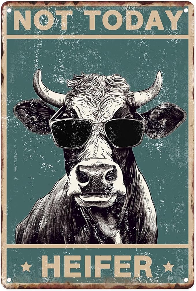 Sanwarm Metal Sign 8X12 Inch, Cow Decoration Not Today Heifer Milk Cow Cottage Vintage Tin Sign Wall Art Decor for Home, Living Room, Kitchen, Garden, Bedroom, Office, Hotel, Cafe And Pub Decoration