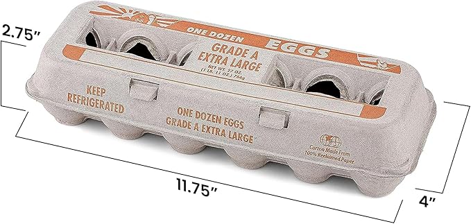 MT Products Printed Natural Pulp Egg Cartons 1 Dozen - Disposable Egg Storage Container (Pack of 25) - Made in the USA